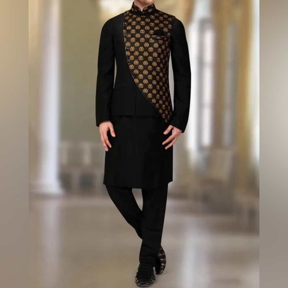 Silky Kurta Printed Sleeveless Jacket 3-Piece Set